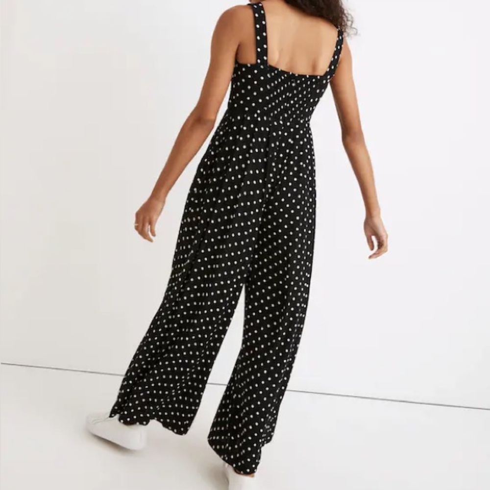 MADEWELL Tank Wide-Leg Jumpsuit in Polka Dot Black & White With Pockets Size 00 - Picture 12 of 13